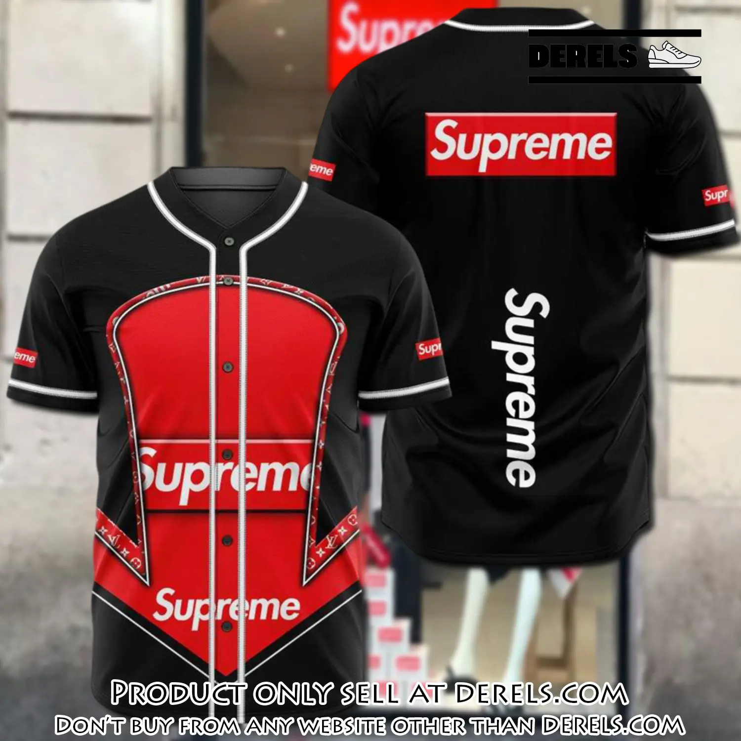 Supreme black red baseball jersey shirt luxury bjs1240 dr1100165